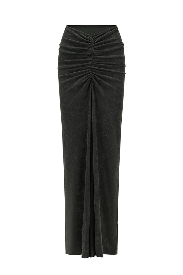 OUDE WAAG 25 autumn and winter stretch velvet pleated skirt OW-OW-25AW-SK17T1GR590-ML dark green